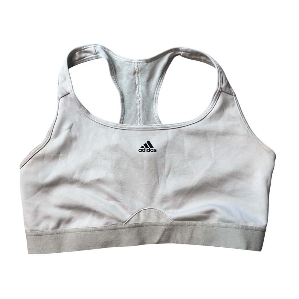 Adidas Sports Bra Womens M Beige Aeroready Racerback Mesh Logo Athletic Gym